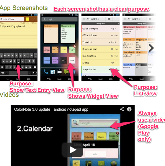 Mobile app screenshot and video tips